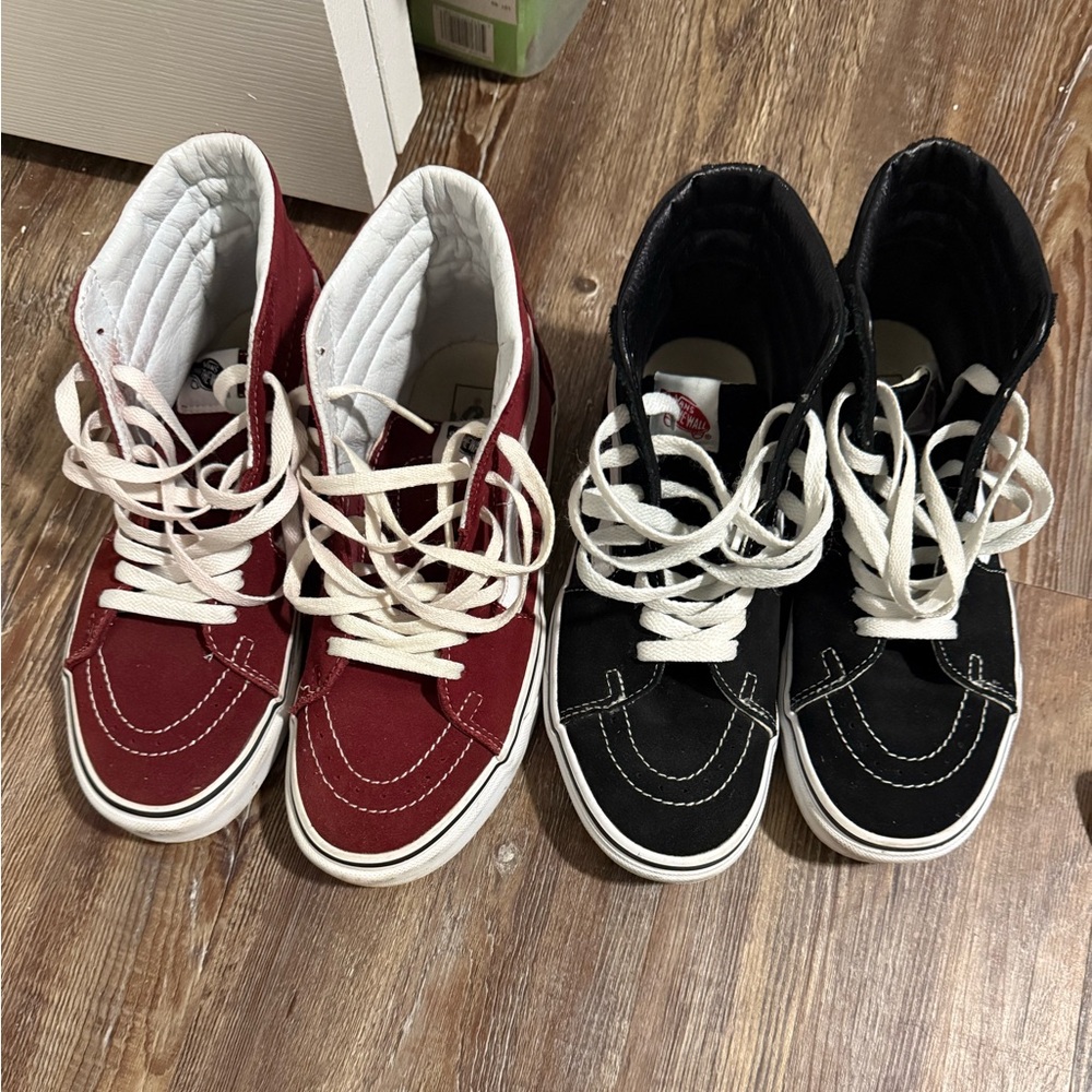 Vans Dual-Tone High-Top Sneakers in Burgundy and Black